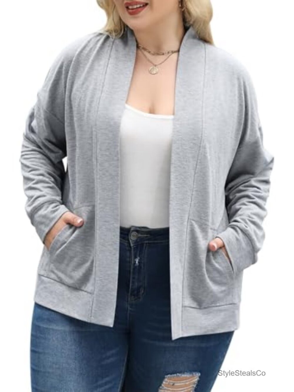 Plus Size Women's Oversized Long Sleeve Cardigan Lightweight Open Front